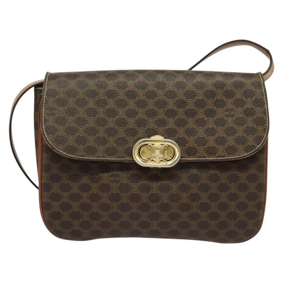 CELINE Macadam Canvas Shoulder Bag Pvc Leather Brown Gold - Picture 2 of 13